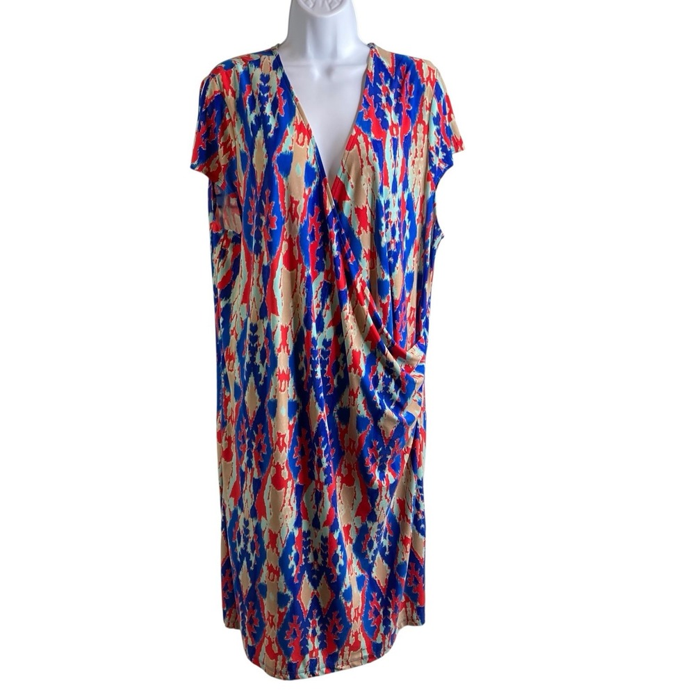 Jones New York Women's Coral Sea Side Ruched Dress Size 2X Draped Beachy Party